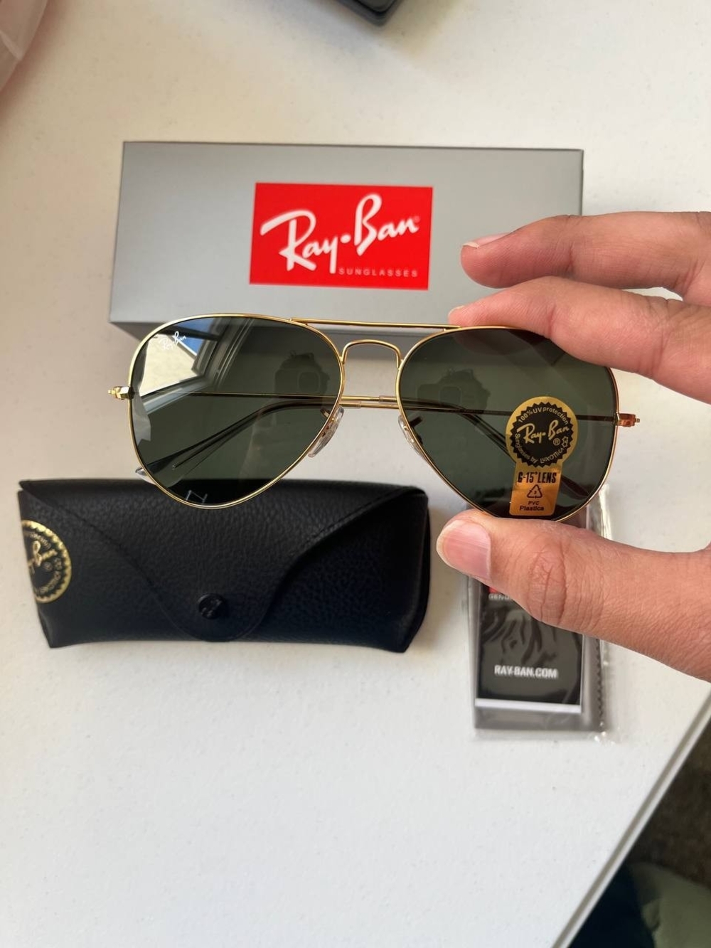 Ray-Ban Gold Frame with Green Lenses Aviator Sunglasses